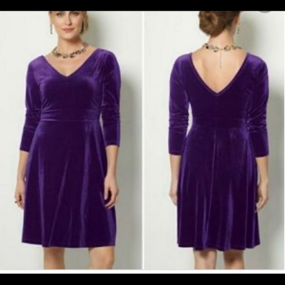 Signature Collection Purple Velvet Aline vneck Dress S